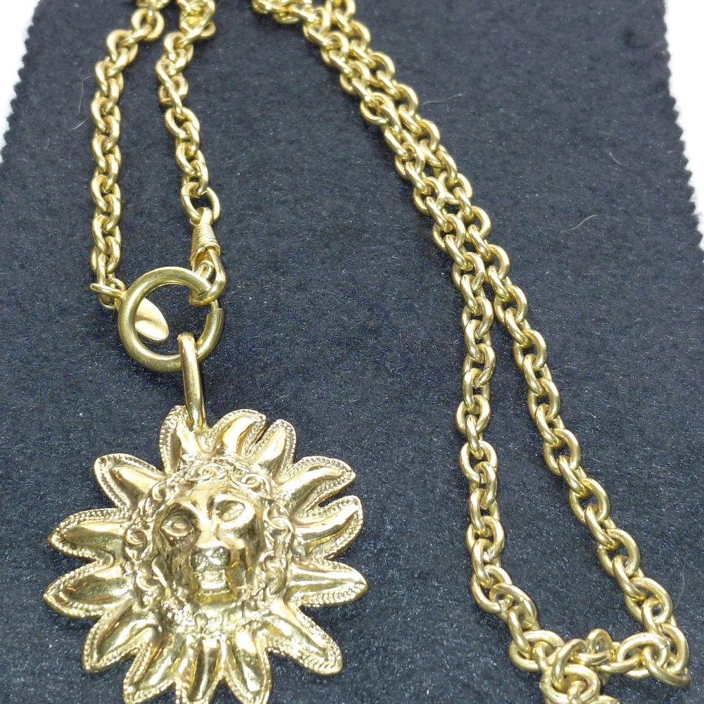 Chanel Vintage Gold Plated Leo Lion Sun CC Medallion Pendant Necklace